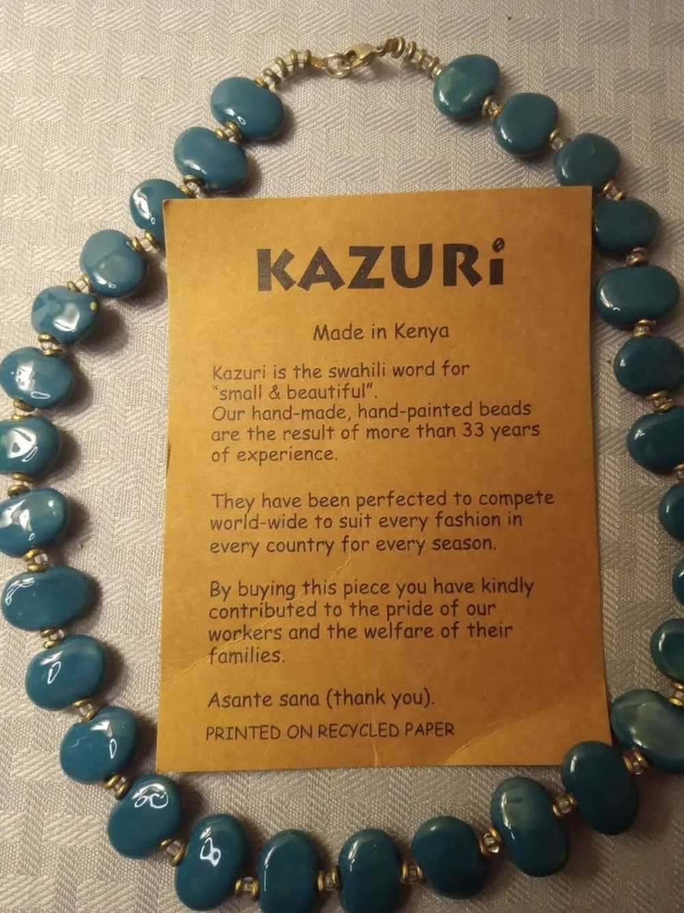 Kazuri Ceramic Pebble Bead Necklace Blue